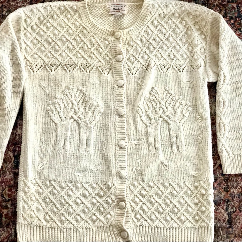Vintage Yarnworks Cream Chunky Textured Cardigan Sweater Large
